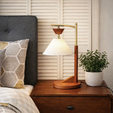 Dreamlight Table Lamp, Brown Solid Wood Base with Elegant Cone Linen Shade from Ashcroft Furniture - Luna Furniture