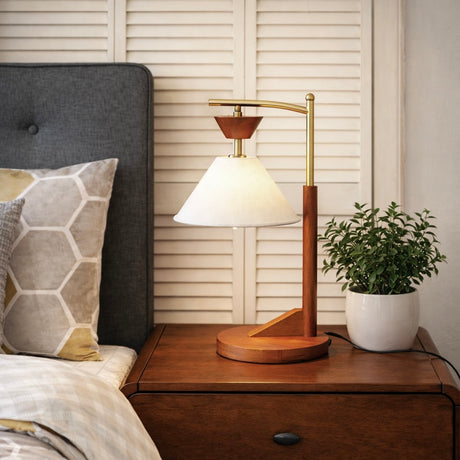 Dreamlight Table Lamp, Brown Solid Wood Base with Elegant Cone Linen Shade from Ashcroft Furniture - Luna Furniture