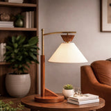 Dreamlight Table Lamp, Brown Solid Wood Base with Elegant Cone Linen Shade from Ashcroft Furniture - Luna Furniture