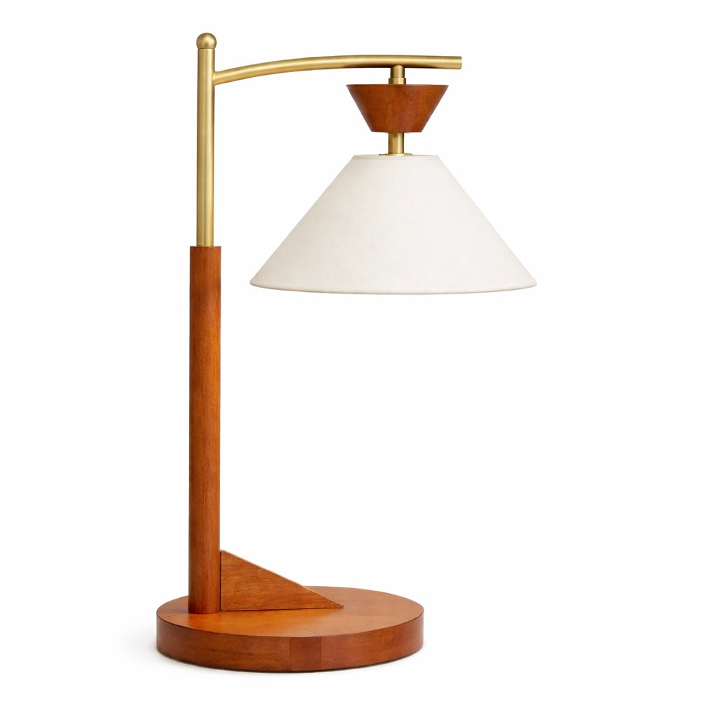Dreamlight Table Lamp, Brown Solid Wood Base with Elegant Cone Linen Shade from Ashcroft Furniture - Luna Furniture