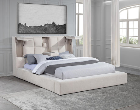 Dreux Cream Upholstered California King Panel Platform Bed from Coaster - Luna Furniture