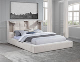 Dreux Cream Upholstered Eastern King Panel Platform Bed from Coaster - Luna Furniture