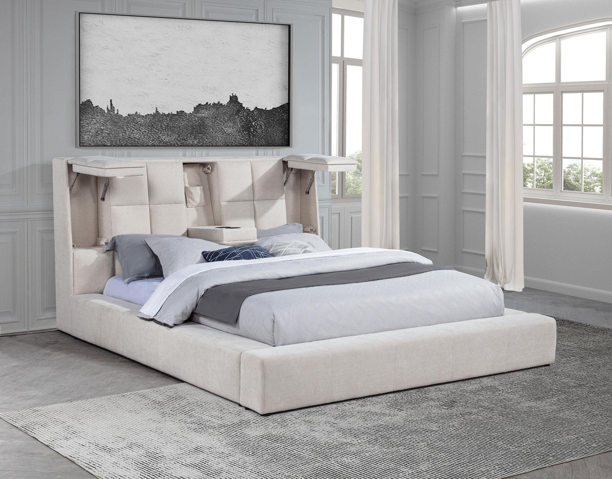 Dreux Cream Upholstered Queen Panel Platform Bed from Coaster - Luna Furniture