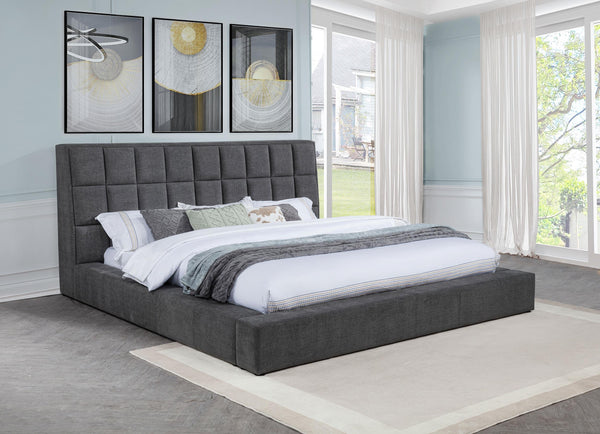 Dreux Gray Upholstered Eastern King Panel Platform Bed