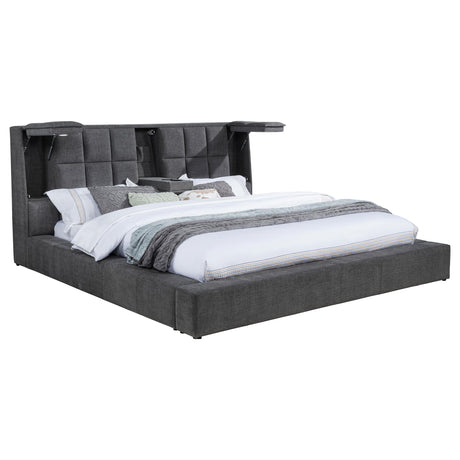 Dreux Gray Upholstered Queen Panel Platform Bed from Coaster - Luna Furniture
