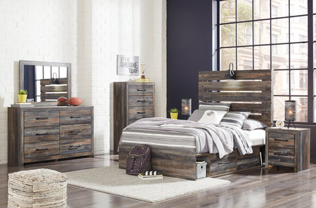 Drystan Full Panel Bed with 2 Storage Drawers with Mirrored Dresser, Chest and 2 Nightstands in Multi from Ashley Furniture - Luna Furniture