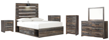 Drystan Full Panel Bed with 2 Storage Drawers with Mirrored Dresser, Chest and 2 Nightstands in Multi from Ashley Furniture - Luna Furniture