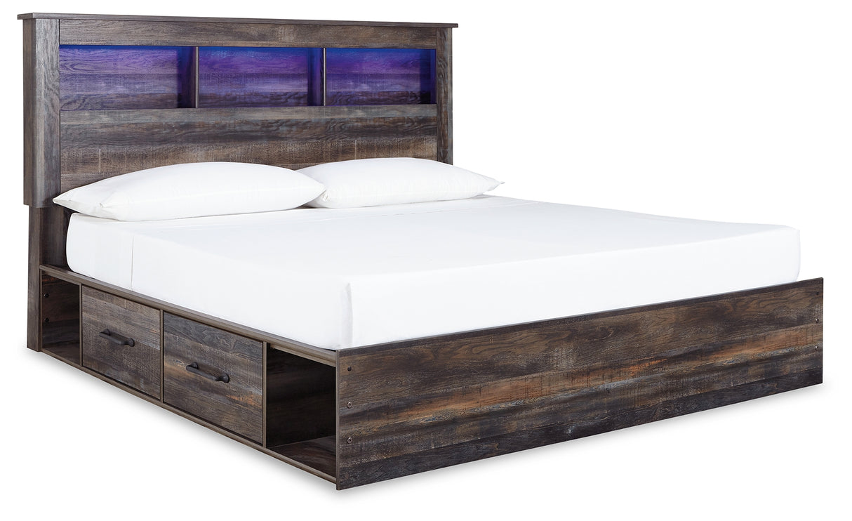 Drystan King Bookcase Bed with 2 Storage Drawers with Mirrored Dresser, Chest and 2 Nightstands in Multi from Ashley - Luna Furniture