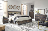 Drystan King Bookcase Bed with 2 Storage Drawers with Mirrored Dresser and 2 Nightstands in Multi from Ashley - Luna Furniture