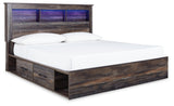 Drystan King Bookcase Bed with 2 Storage Drawers with Mirrored Dresser and Chest in Multi from Ashley - Luna Furniture