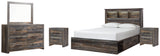 Drystan Queen Bookcase Bed with 2 Storage Drawers with Mirrored Dresser and 2 Nightstands in Multi from Ashley Furniture - Luna Furniture