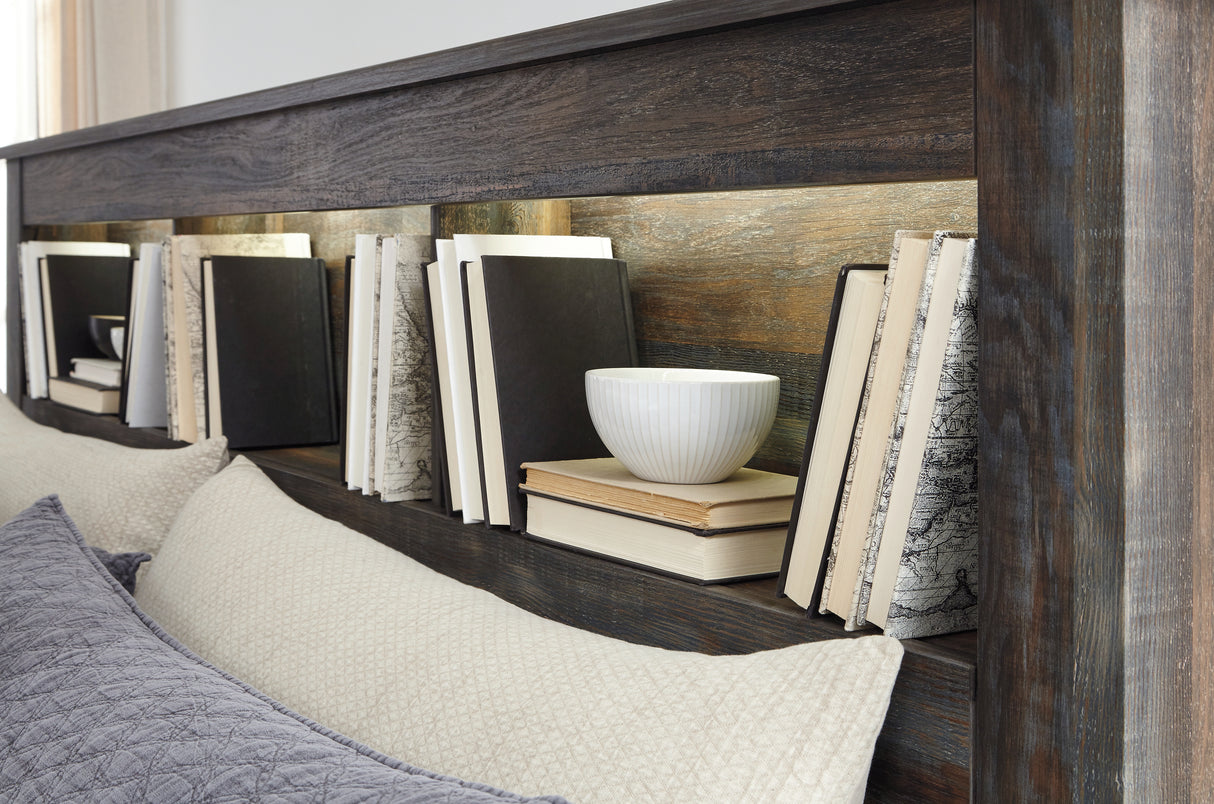 Drystan Queen Bookcase Bed with 2 Storage Drawers with Mirrored Dresser and 2 Nightstands in Multi from Ashley Furniture - Luna Furniture