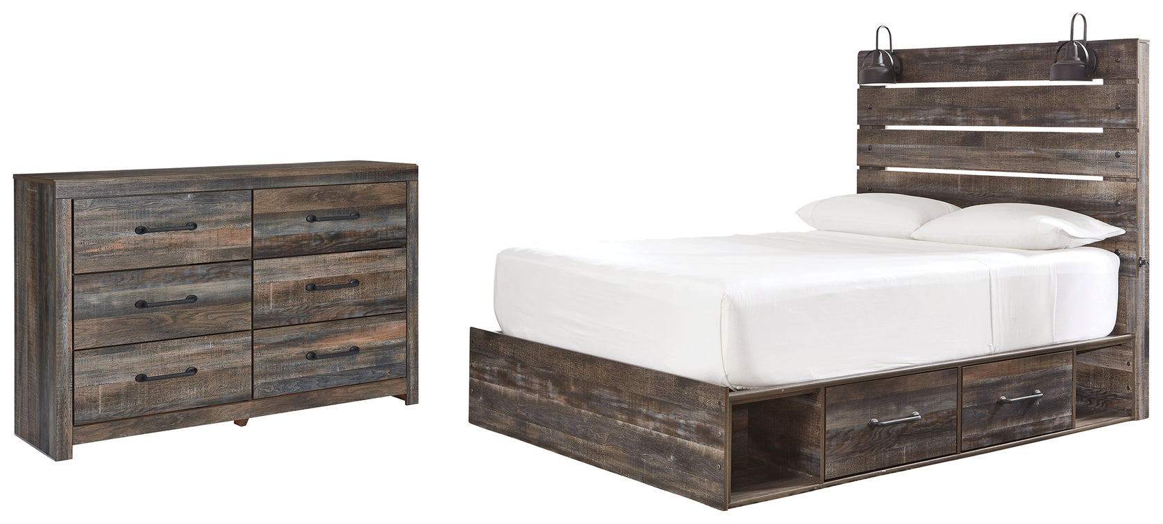 Drystan Queen Panel Bed with 2 Storage Drawers with Dresser in Multi from Ashley - Luna Furniture