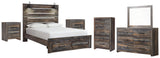 Drystan Queen Panel Bed with 2 Storage Drawers with Mirrored Dresser, Chest and 2 Nightstands in Multi from Ashley - Luna Furniture