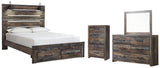 Drystan Queen Panel Bed with 2 Storage Drawers with Mirrored Dresser and Chest in Multi from Ashley - Luna Furniture