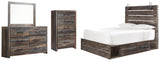 Drystan Queen Panel Bed with 2 Storage Drawers with Mirrored Dresser and Chest in Multi from Ashley Furniture - Luna Furniture