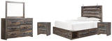 Drystan Queen Panel Bed with 4 Storage Drawers with Mirrored Dresser and 2 Nightstands in Multi from Ashley - Luna Furniture