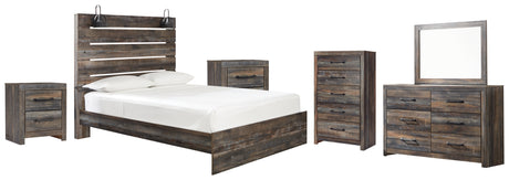 Drystan Queen Panel Bed with Mirrored Dresser, Chest and 2 Nightstands in Multi from Ashley - Luna Furniture