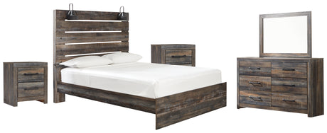 Drystan Queen Panel Bed with Mirrored Dresser and 2 Nightstands in Multi from Ashley - Luna Furniture