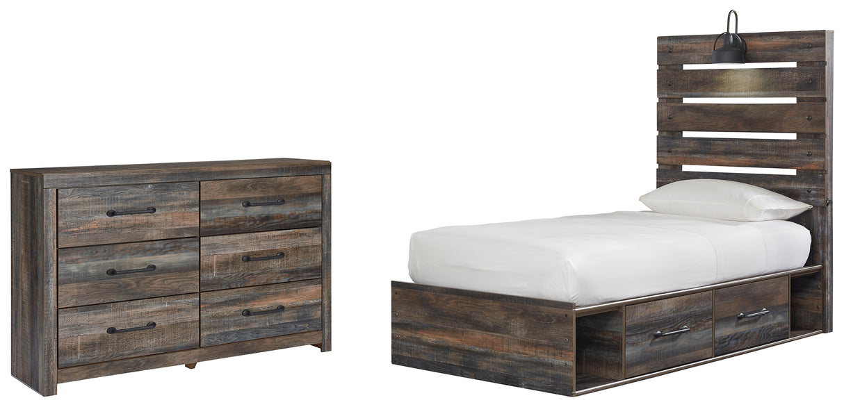 Drystan Twin Panel Bed with 4 Storage Drawers with Dresser in Multi from Ashley - Luna Furniture