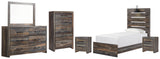 Drystan Twin Panel Bed with Mirrored Dresser, Chest and 2 Nightstands in Multi from Ashley - Luna Furniture