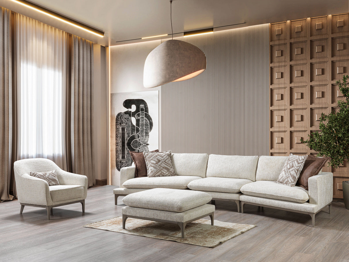 Dylan Ivory Linen 3-Piece Curved 126" Sectional with Ottoman from Nova Furniture - Luna Furniture