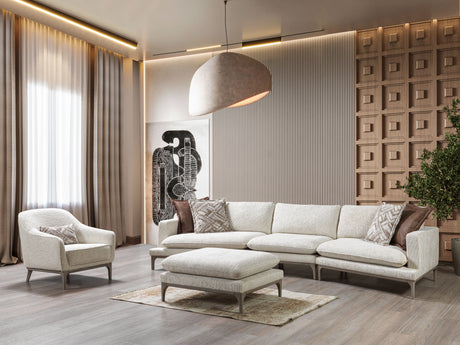 Dylan Ivory Linen 3-Piece Curved 126" Sectional with Ottoman from Nova Furniture - Luna Furniture