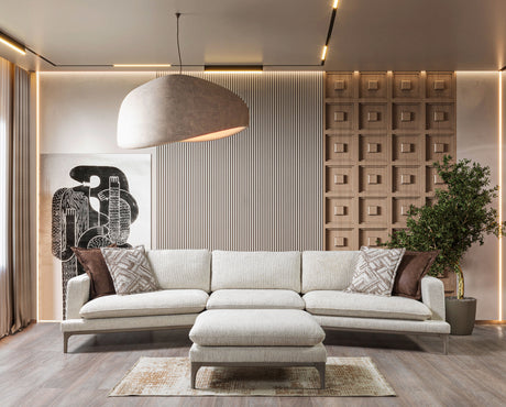 Dylan Ivory Linen 3-Piece Curved 126" Sectional with Ottoman from Nova Furniture - Luna Furniture