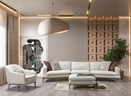 Dylan Ivory Linen 3-Piece Curved 126" Sectional with Ottoman from Nova Furniture - Luna Furniture