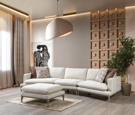 Dylan Ivory Linen 3-Piece Curved 126" Sectional with Ottoman from Nova Furniture - Luna Furniture