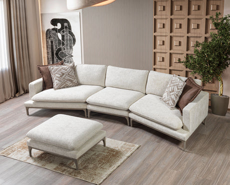 Dylan Ivory Linen 3-Piece Curved 126" Sectional with Ottoman from Nova Furniture - Luna Furniture