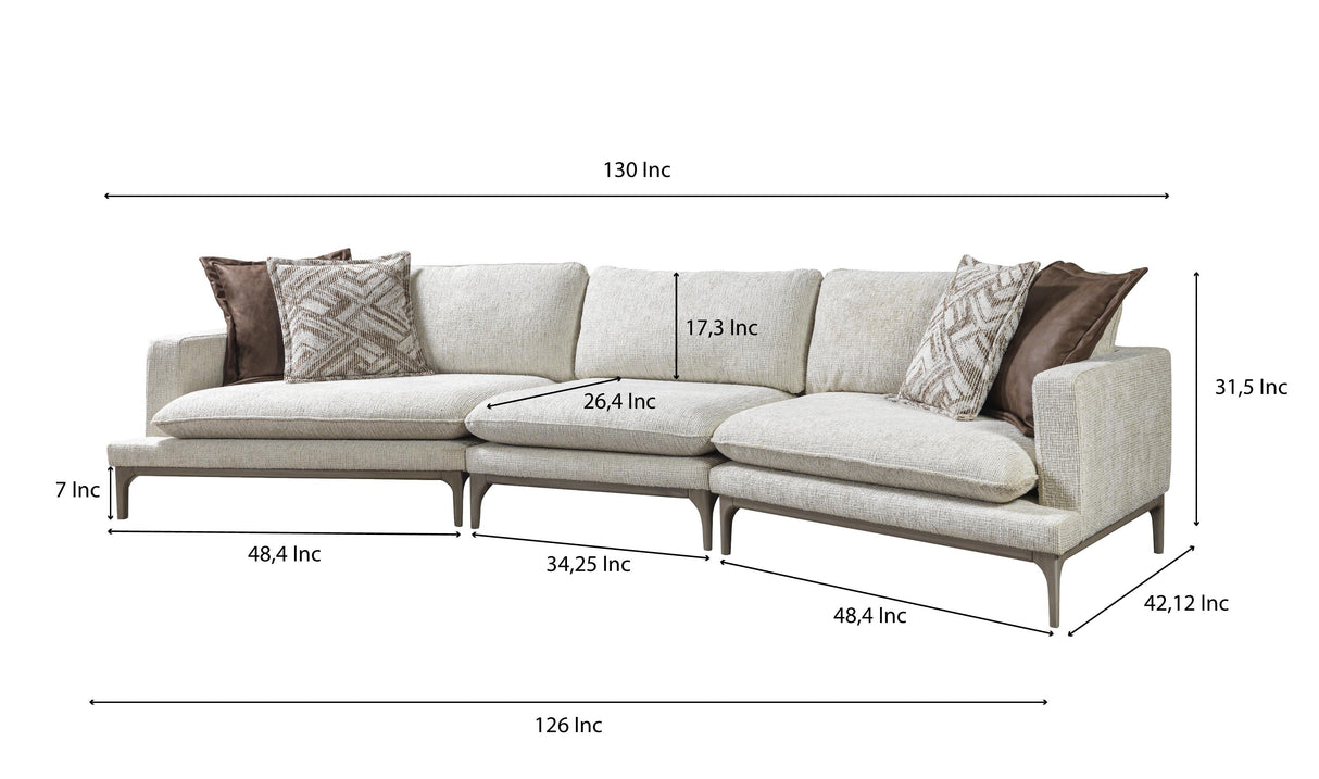 Dylan Ivory Linen 3-Piece Curved 126" Sectional with Ottoman from Nova Furniture - Luna Furniture