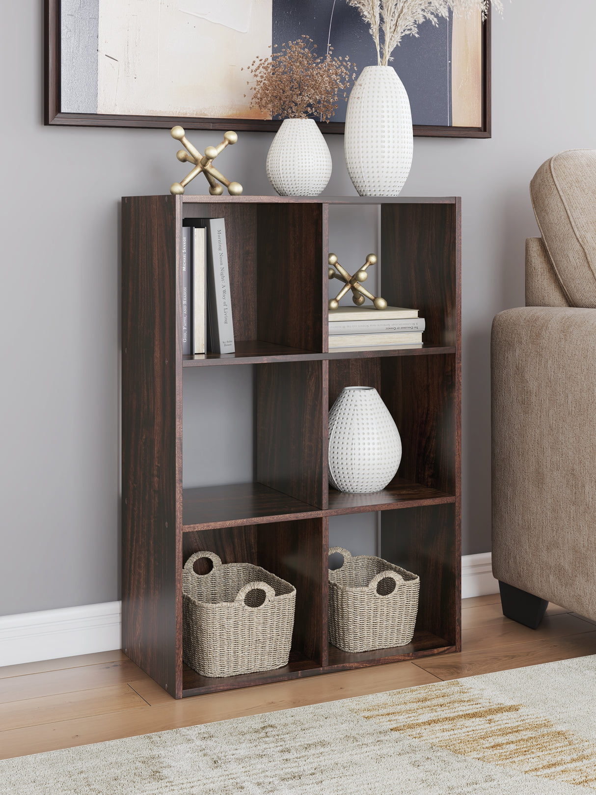 Glosmount Cherry/Light Brown Six Cube Organizer from Ashley - Luna Furniture