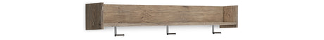 Oliah Natural Wall Mounted Coat Rack with Shelf from Ashley - Luna Furniture