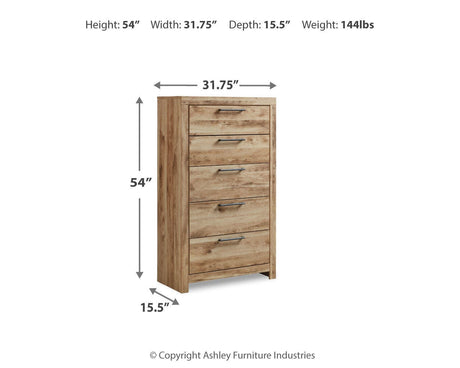 Hyanna Full Panel Headboard with Mirrored Dresser, Chest and 2 Nightstands in Tan Brown from Ashley - Luna Furniture