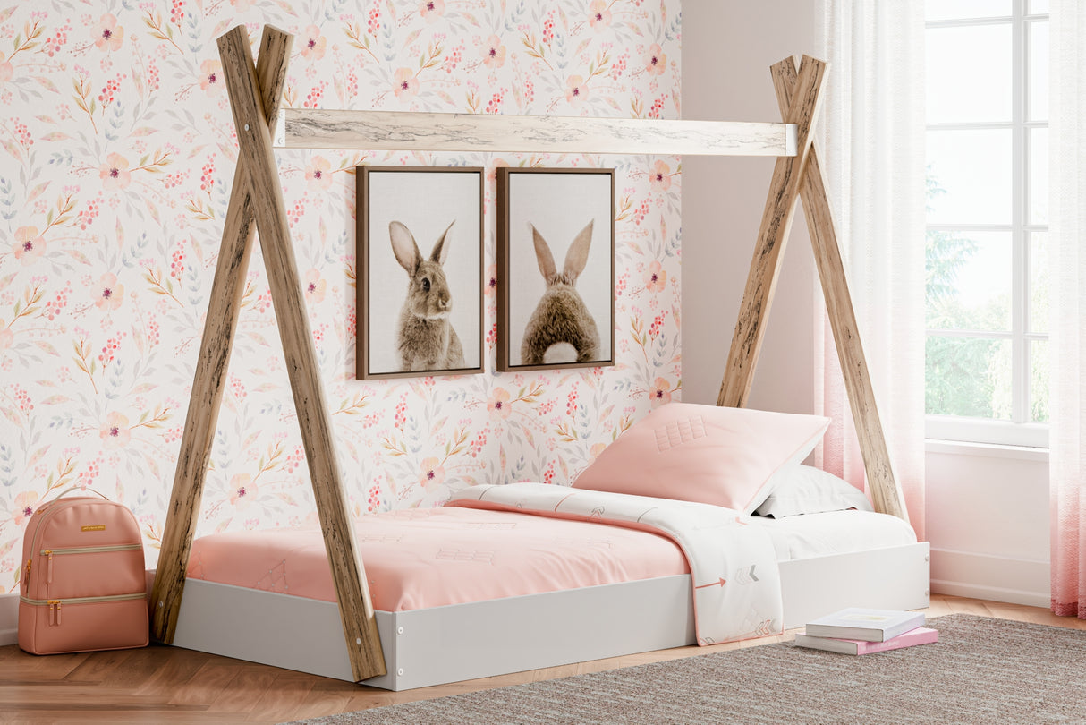 Piperton Two-tone Brown/White Twin Tent Bed from Ashley Furniture - Luna Furniture