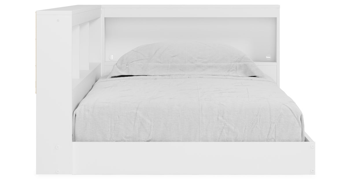Piperton White Twin Bookcase Corner Storage Bed from Ashley Furniture - Luna Furniture