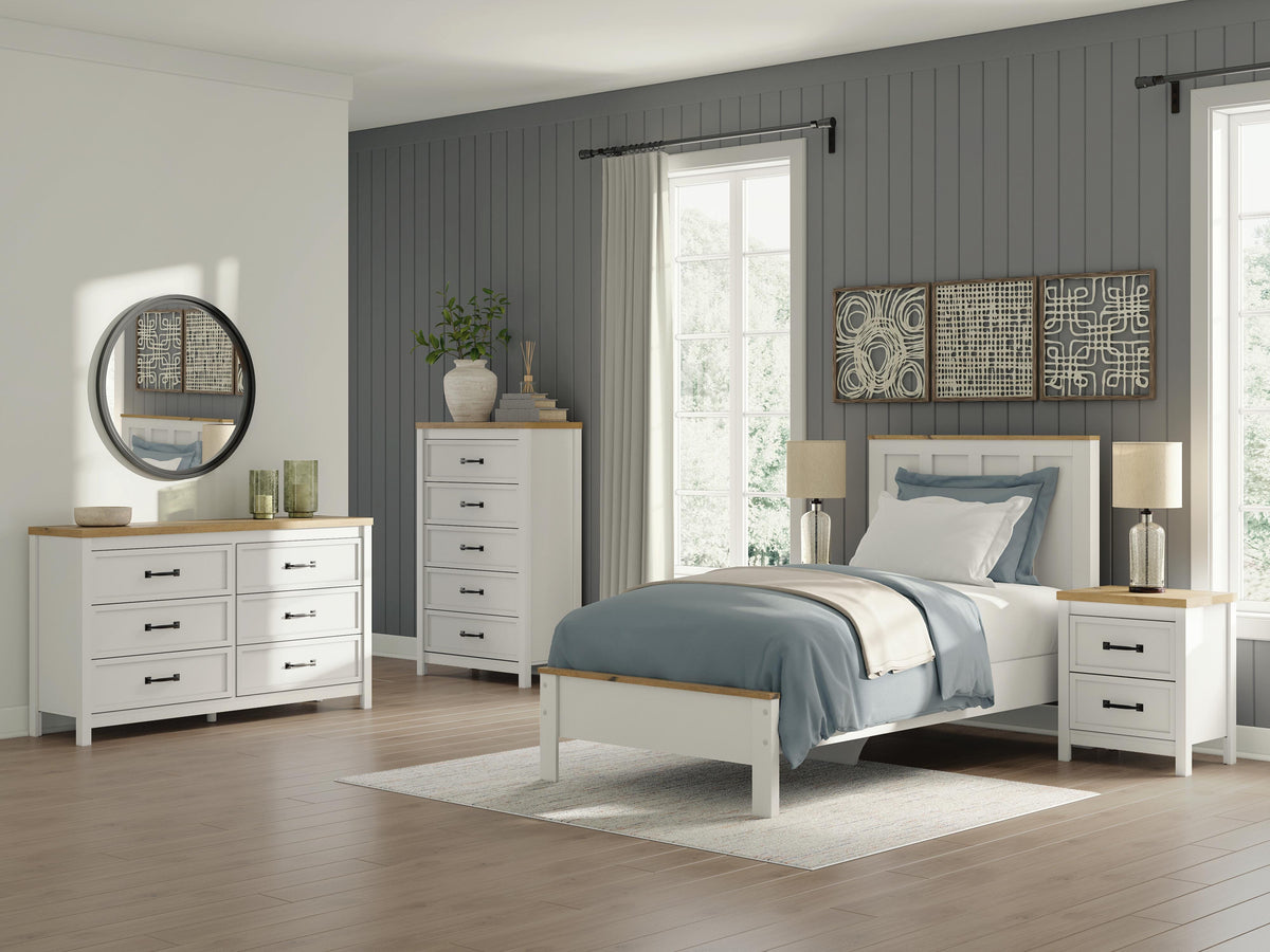 Kerisden White/Brown Twin Panel Complete Bed Frame from Ashley - Luna Furniture