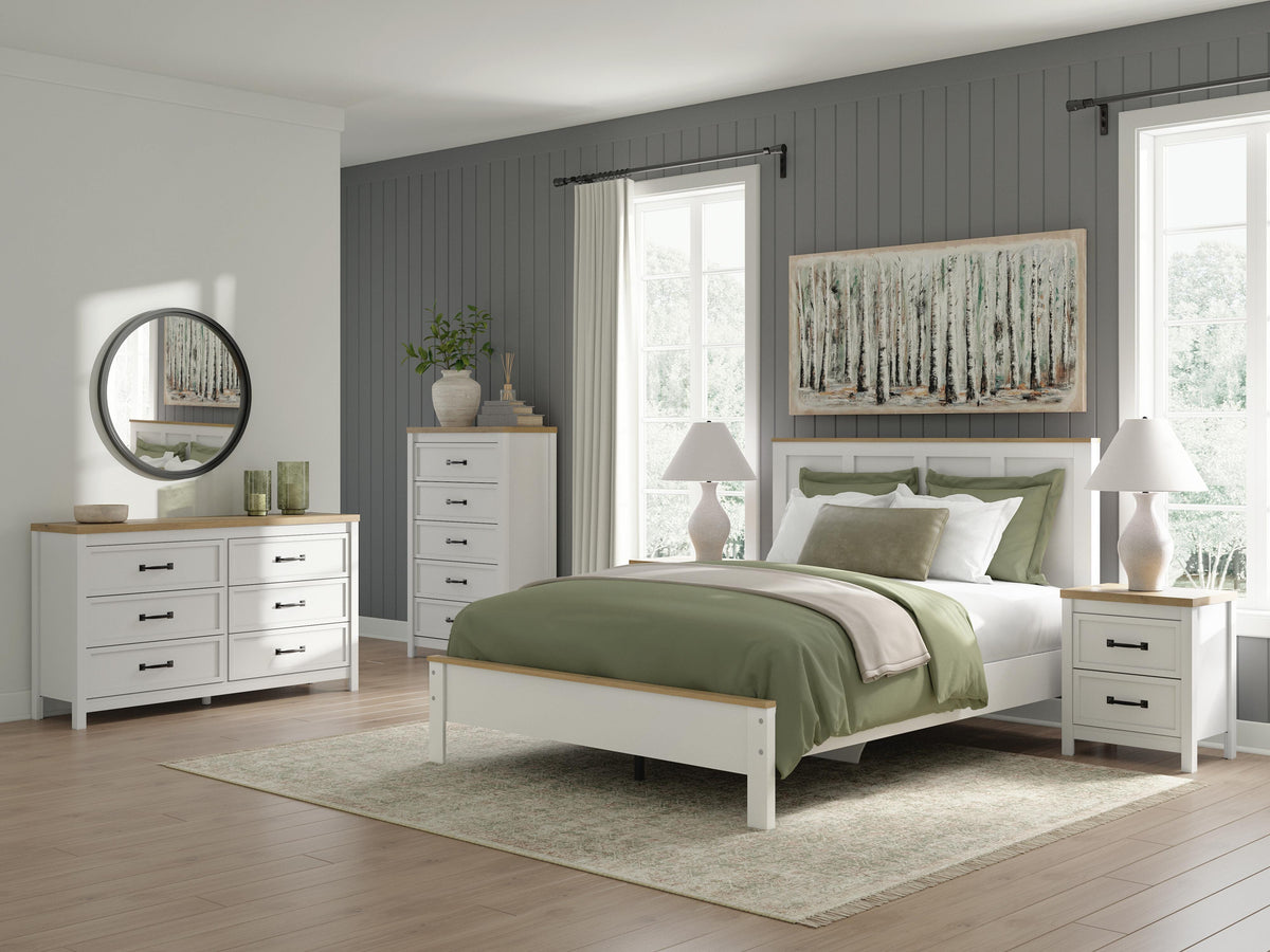 Kerisden White/Brown Queen Panel Complete Bed Frame from Ashley - Luna Furniture