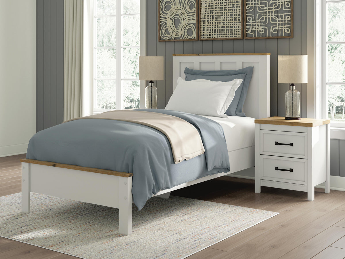 Kerisden White/Brown Twin Panel Complete Bed Frame from Ashley - Luna Furniture