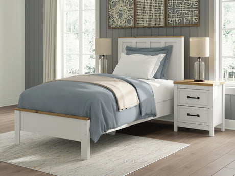 Kerisden White/Brown Twin Panel Complete Bed Frame from Ashley - Luna Furniture