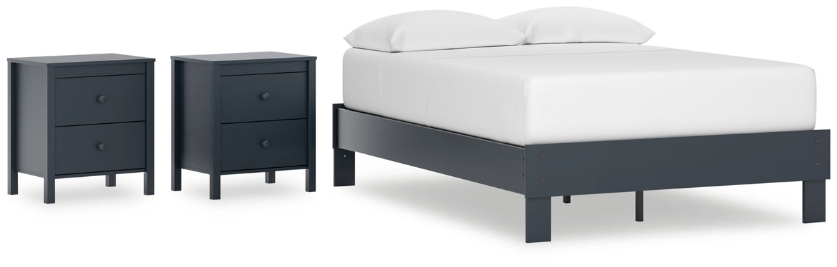Simmenfort Full Platform Bed with 2 Nightstands in Navy Blue from Ashley - Luna Furniture