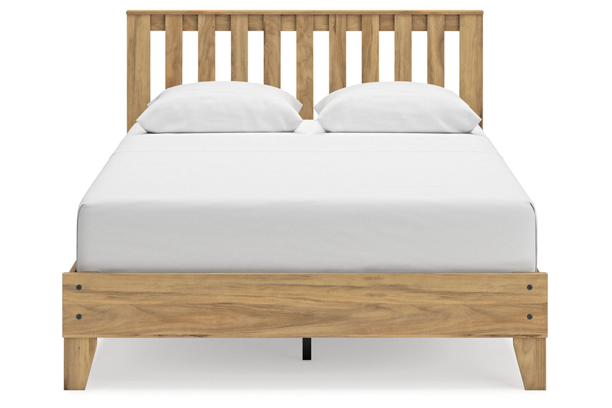 Bermacy Light Brown Queen Slat Platform Bed from Ashley - Luna Furniture