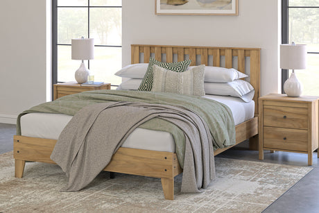 Bermacy Light Brown Queen Slat Platform Bed from Ashley - Luna Furniture