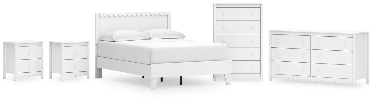 Hallityn Full Panel Platform Bed with Dresser, Chest and 2 Nightstands in White from Ashley Furniture - Luna Furniture