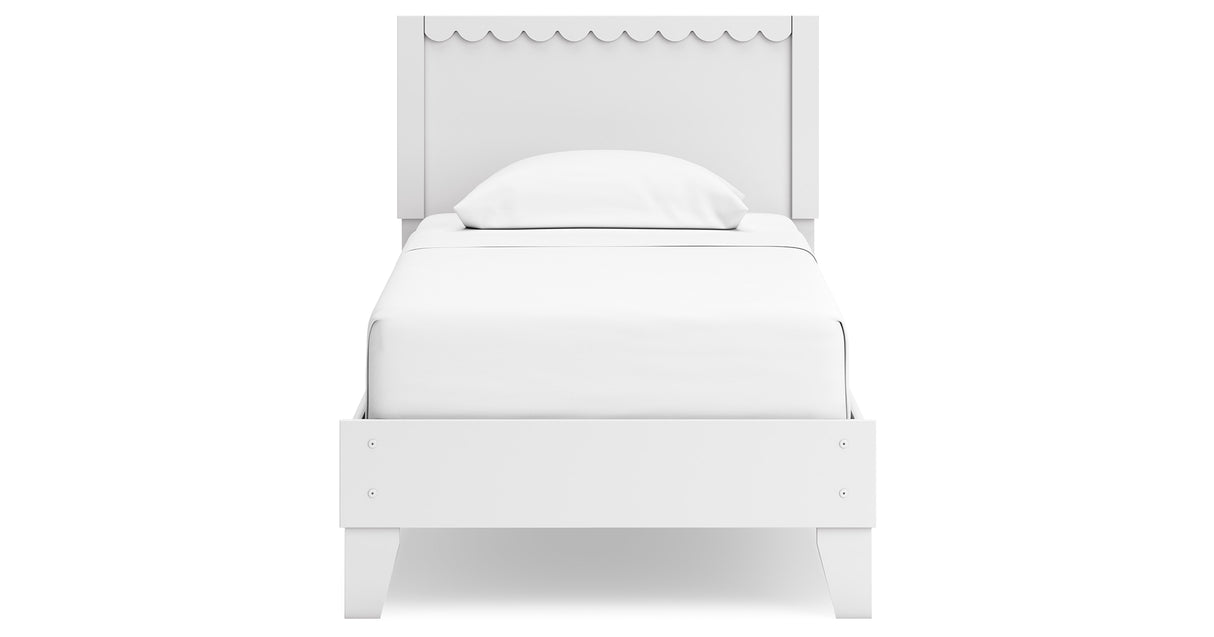 Hallityn Twin Panel Platform Bed with Dresser and 2 Nightstands in White from Ashley Furniture - Luna Furniture
