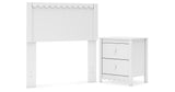 Hallityn Twin Panel Headboard with Nightstand in White from Ashley - Luna Furniture