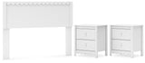 Hallityn Full Panel Headboard with 2 Nightstands in White from Ashley Furniture - Luna Furniture