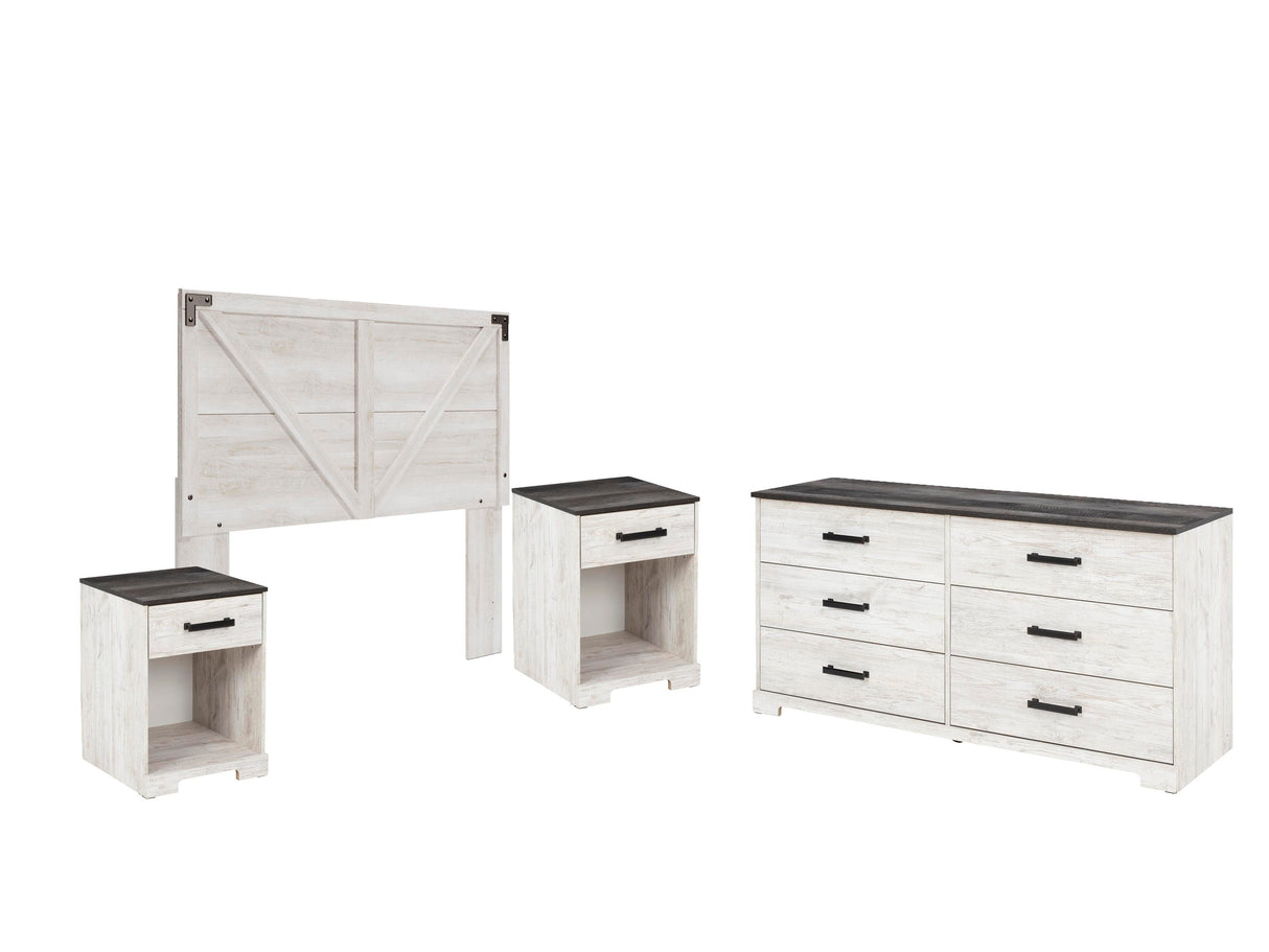 Shawburn Queen Panel Headboard Bed with Dresser and 2 Nightstands in Whitewash from Ashley - Luna Furniture