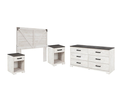 Shawburn Whitewash Queen Panel Headboard Bed with Dresser and 2 Nightstands from Ashley - Luna Furniture
